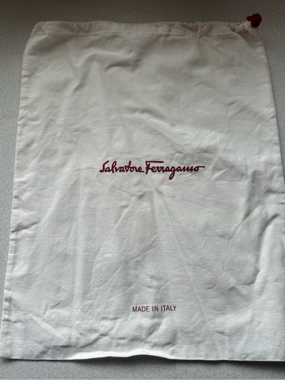 Salvatore Ferragamo White Dust Bag with Burgundy Logo